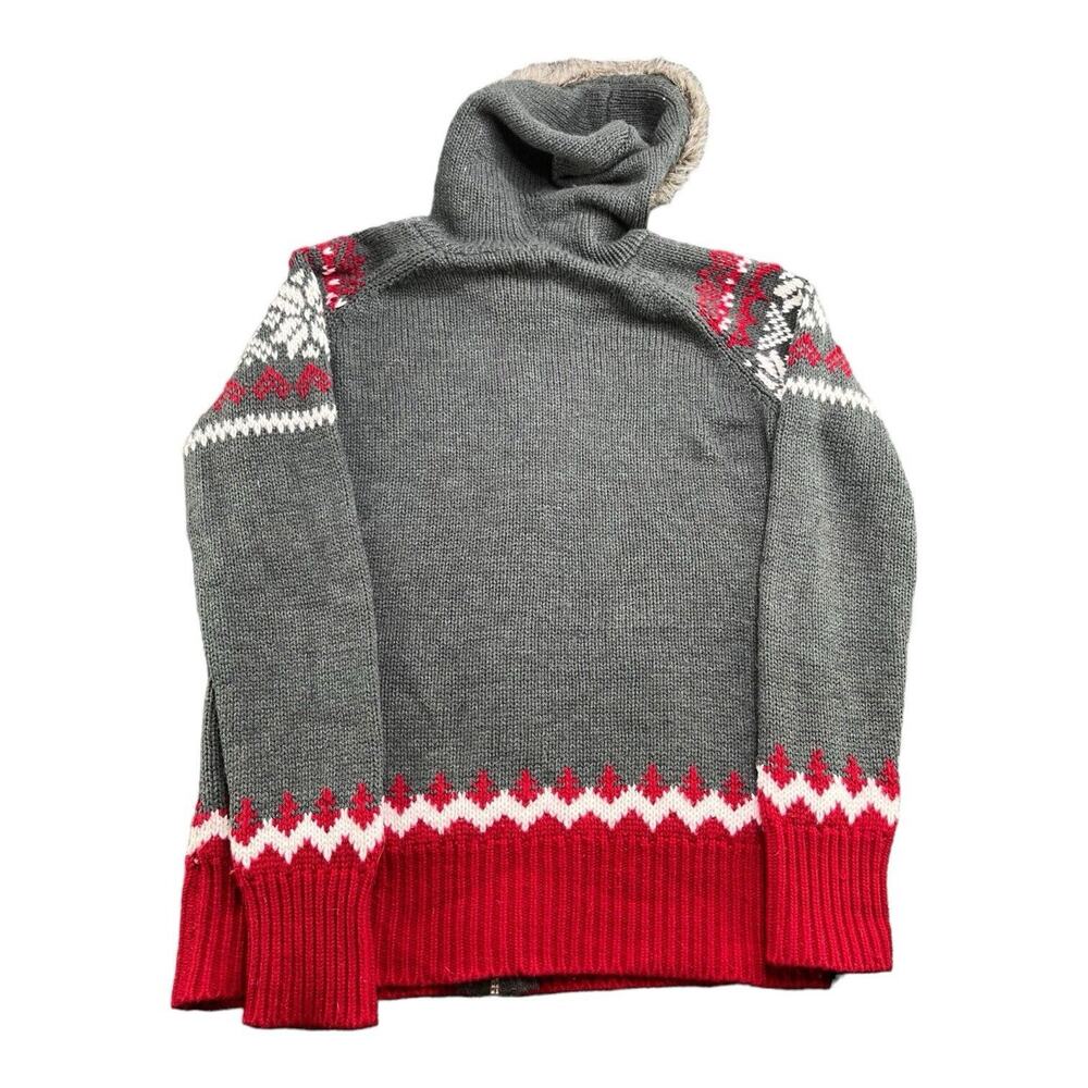Motherhood Maternity Gray and Red Hooded Fair Isle Knit Sweater - Picture 12 of 12
